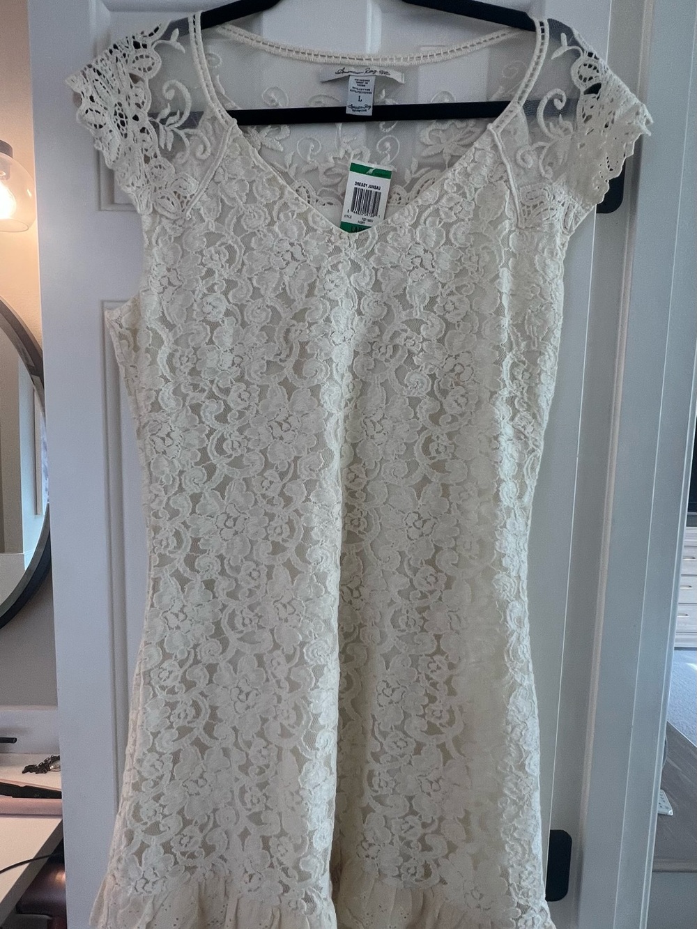 American Rag Cream Lace Cap-Sleeve Dress with Ruffle Hem